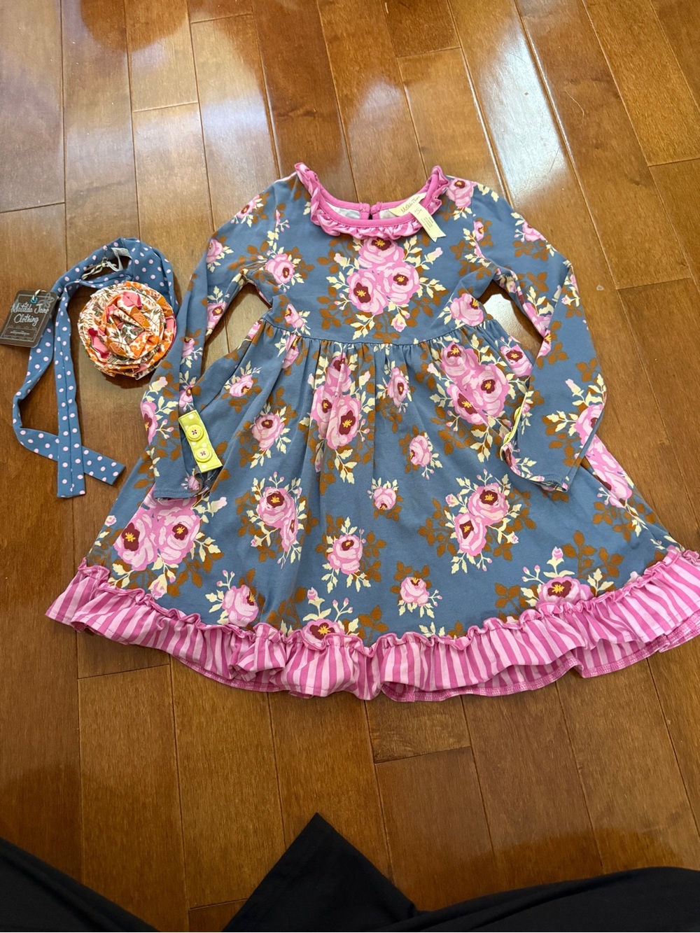 Matilda Jane Blue Floral Dress with Pink Trim